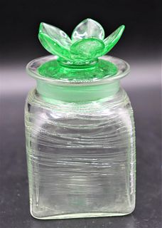 Steuben Green Threaded Vanity Jar