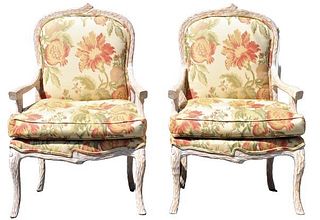 Pair of Hand-Carved Wooden & Upholstered Chairs