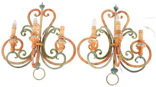 Pair of Polychrome Metal Wall Sconces