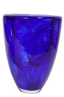 Kosta Boda Cobalt Blue Swirl Vase