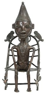Bronze Tribal Chief Figure Seated in Bronze Chair