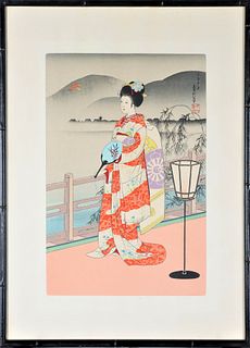 Vibrant Japanese Colored Woodblock Print