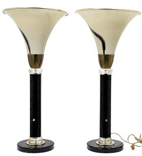 Pair of Large Art Deco Style Metallic Lamps