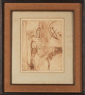 Framed Etching, 'Family Group', Signed