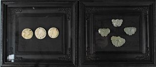 (2) Framed Chinese Carved Bone & Jade Buttons
