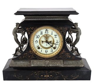 Vintage Ansonia Gilt Decorated Iron Mantle Clock
