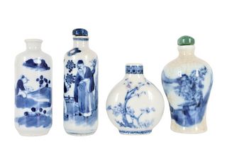Group of 4 Chinese Blue/White Snuff Bottles