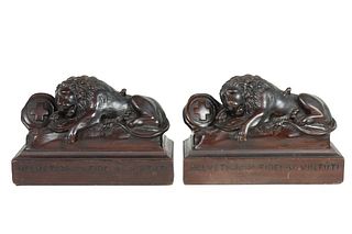Antique Wood Carved Grand Tour Lion Bookends