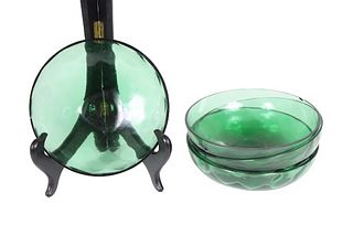 (4) Vintage Green Glass Bowls