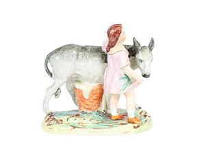 Antique Staffordshire Figure of Girl w Donkey