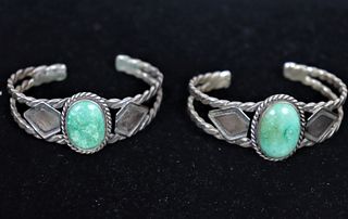 (2) New Mexico Silver & Turquoise Cuff Bracelets