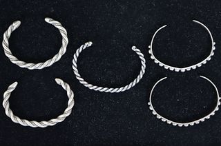 (5) Silver Metal Bangle Bracelets