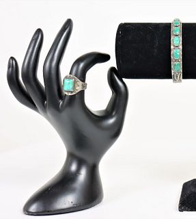 Turquoise & Silver Ring & Bracelet