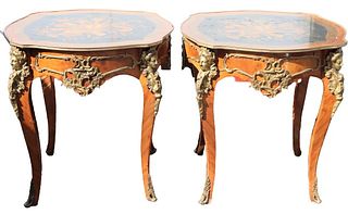Pair of Inlaid Ormolu Mounted French Style Tables