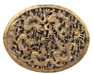 Chinese Gilt Wood Temple Carving of Dragons