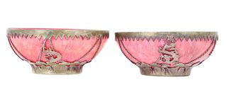 Pair of Chinese Hard Stone and Pewter Bowls