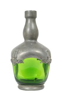 French Malta Glass & Pewter Bottle
