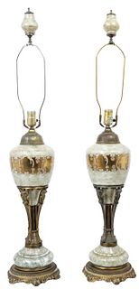 Pair of Gilded Ceramic & Bronze Lamps