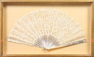 Ladies Lace & Mother of Pearl Fan, Framed