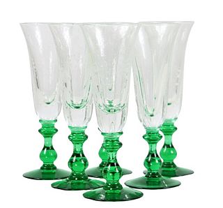(6) Hand-blown Fluted Goblets