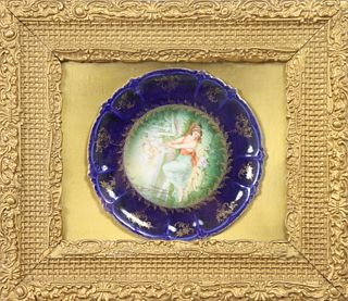 Bavarian Cobalt Blue Porcelain Plate, Framed