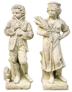 Pair of Outdoor Concrete Figure Statues