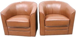 Pair of Faux Leather Barrel Chairs