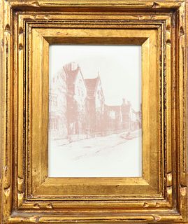 Framed Etching of English Townhouses