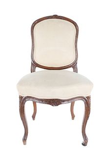 French Upholstered & Carved Wood Chair