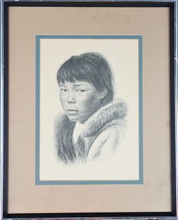 Portrait of an Inuit Youth, Signed Lithograph