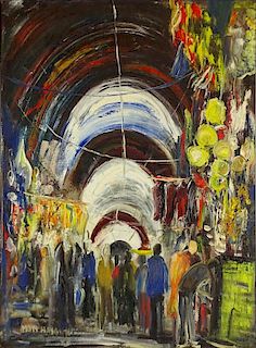 Moti Hayoun, Israeli (20th Century) Oil on Canvas, Market Scene