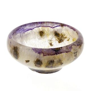 A Blue John bowlMillers Vein Of pan-topped form with incurved rim, with lilac veining over included