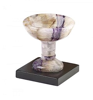 A small Blue John pedestal bowlMillers Vein The dished circular top with broad band of dark-edged li
