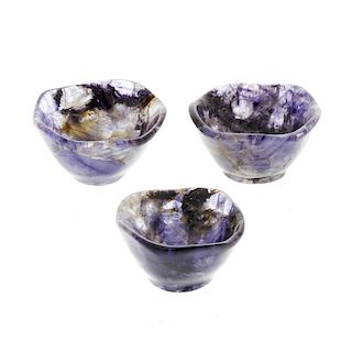 A set of three Blue John saltsClinton Burhouse Collection, possibly Chinese manufacture Each of wavy