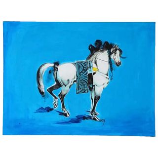 Nasser Ovissi, 'Iranian, Born 1934' "Arabian Horse" Oil on Canvas Painting