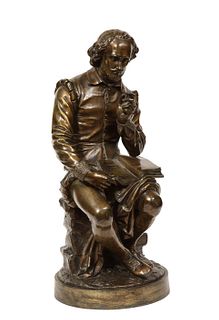 Jean Jules B. Salmson Bronze Sculpture of William Shakespeare Seated with Books