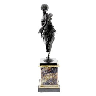 A 19th bronze figure with Blue John base The cast patinated female figure modelled as a maiden weari
