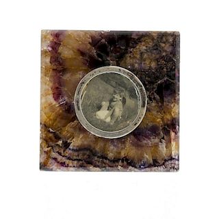 A Blue John photograph frameOld Dining Room Vein Of square form with circular silver border hallmark