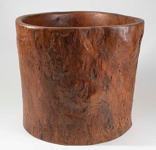 Chinese Natural Carved Wood Brush Pot