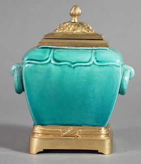Chinese Bronze Mounted Turquoise Glazed Ink Pot