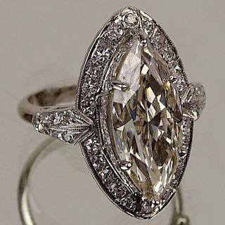 GIA Certified 4.02 Carat Marquise Cut Diamond and Platinum Engagement Ring
