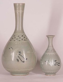 Two Korean Celadon Porcelain Vases