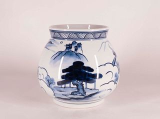 Japanese Blue and White Covered Jar
