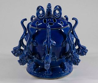 Chinese Pottery 'Dragon' Covered Censer