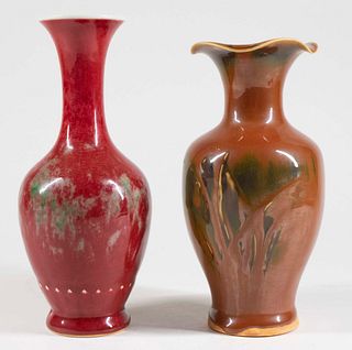 Peachbloom Bottle Vase and Langyao Glazed Vase
