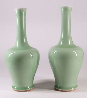Pair of Chinese Green-Glazed Porcelain Vases