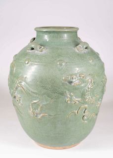 Chinese Celadon-Glazed 'Dragon' Vase