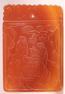 Chinese Carved Russet Jade Plaque 'Pei'