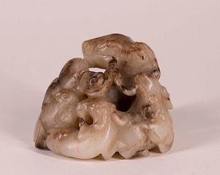 Carved Jade Figure of a Ram with her Lambs