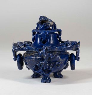 Lapis Lazuli 'Dragon' Tripod Censer With Mark
